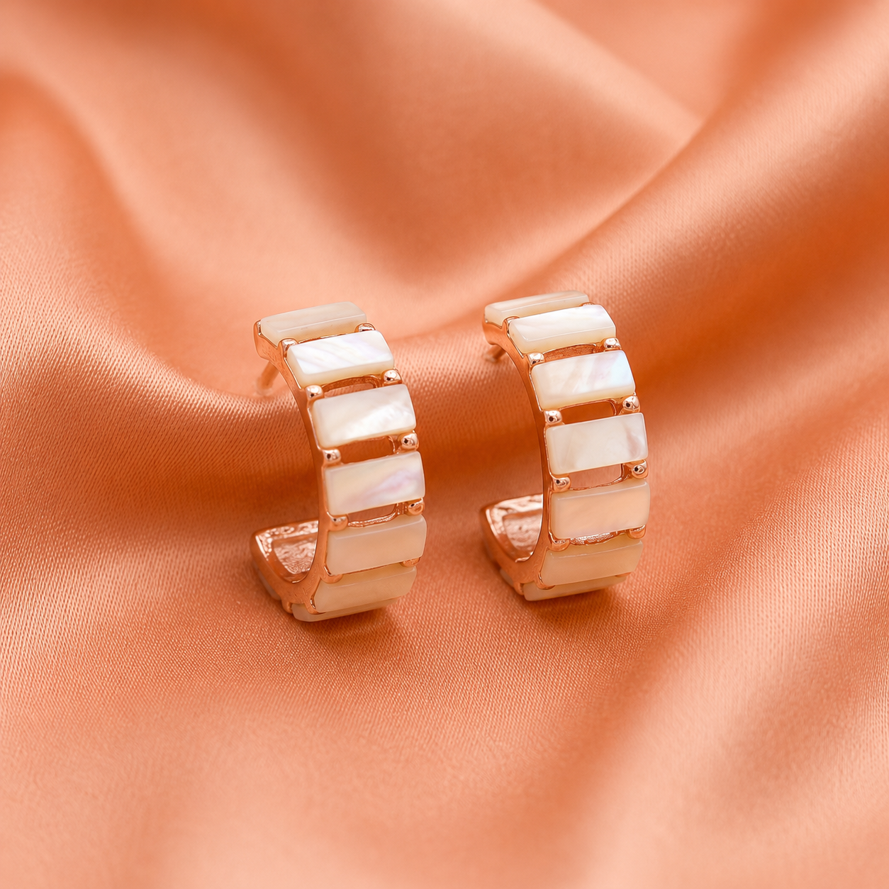 Rose Gold Geometric Hoop Earrings with Pearl Accent