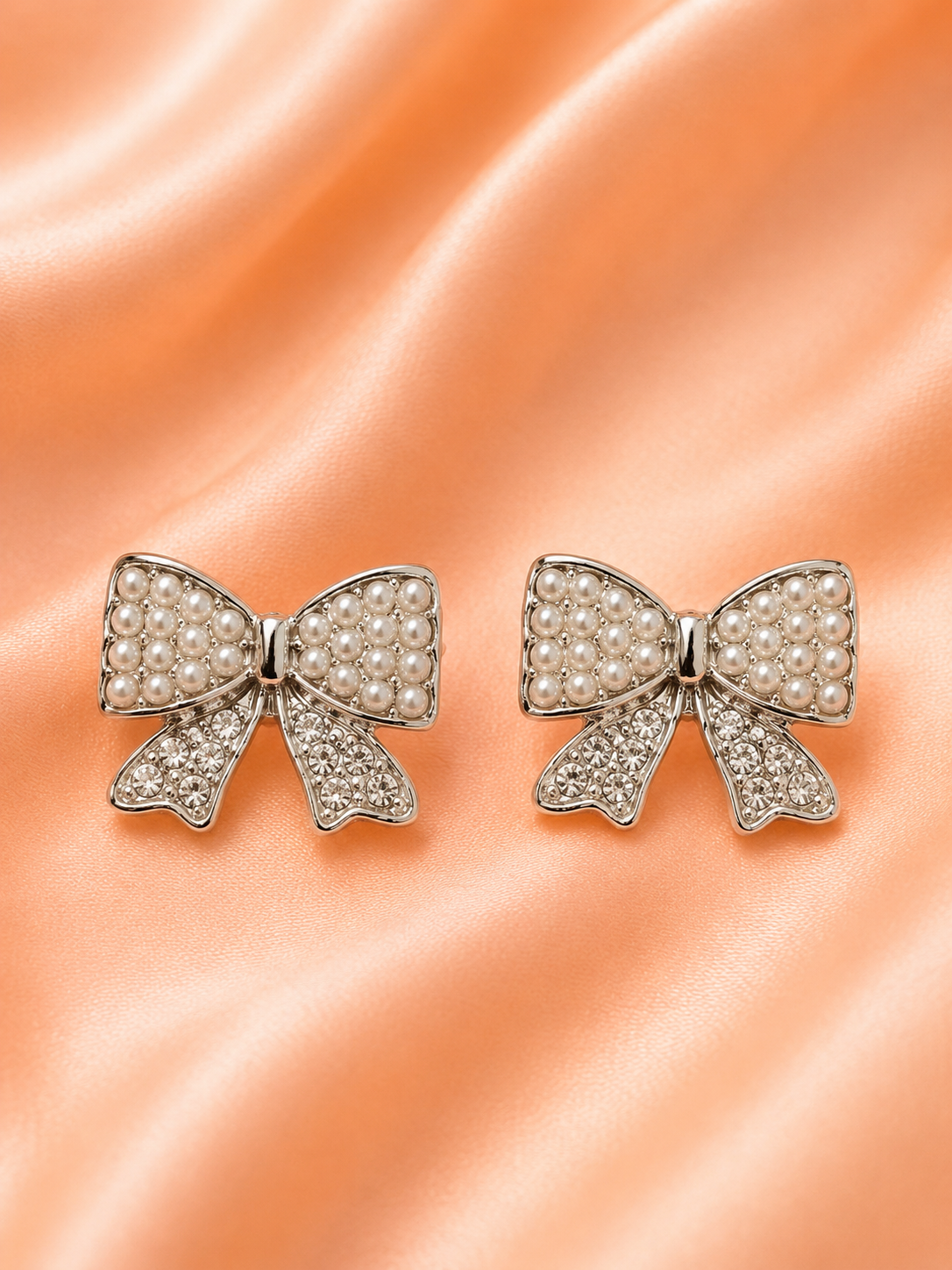 Pearl Bow Stud Earrings