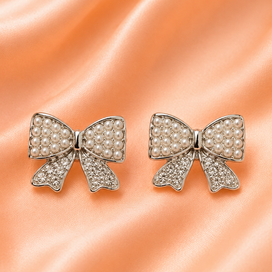 Pearl Bow Stud Earrings