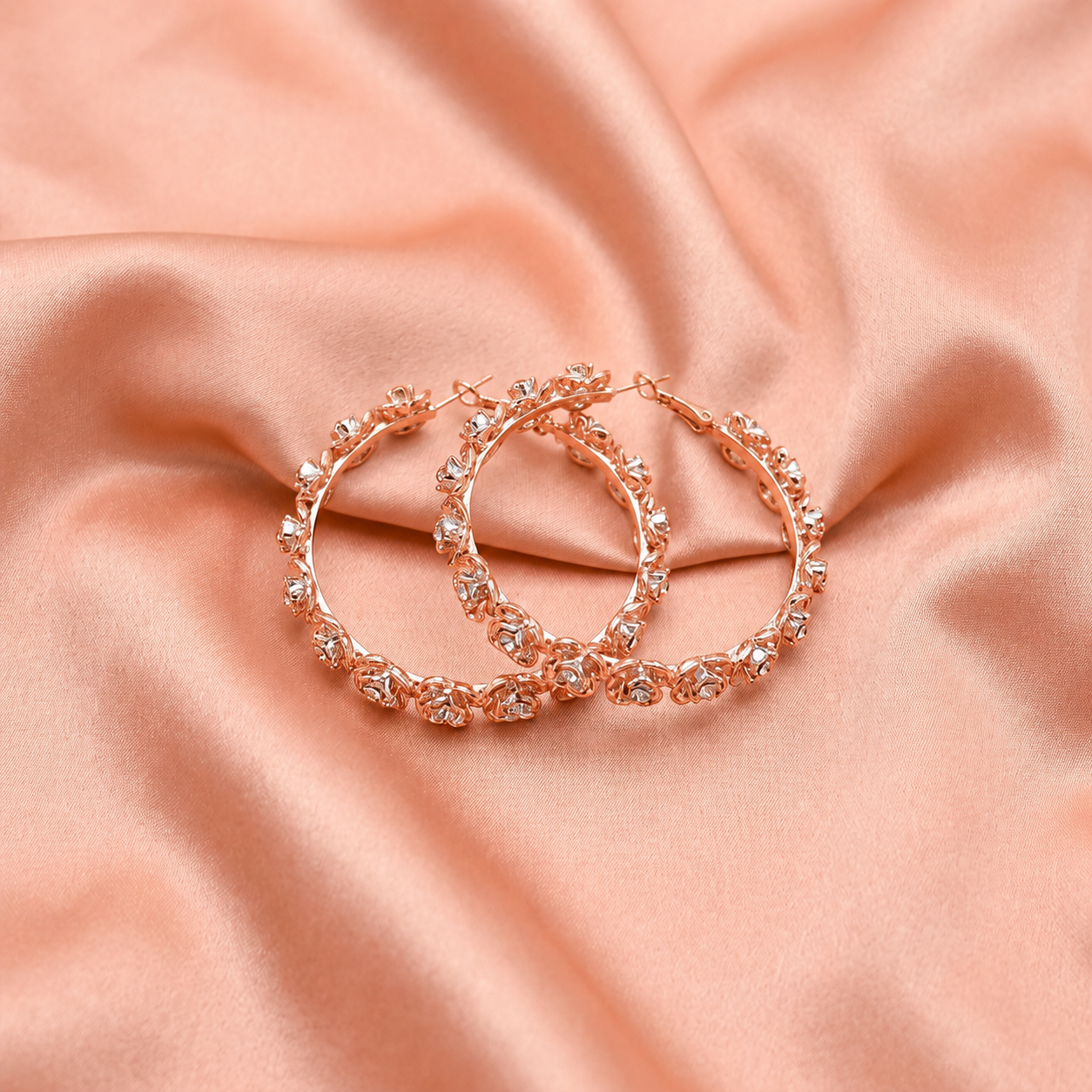 Silver Floral Crystal Hoop Earrings