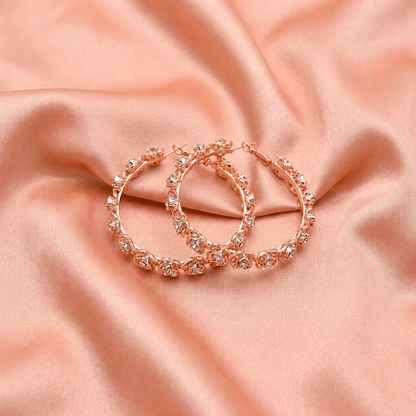 Silver Floral Crystal Hoop Earrings