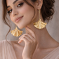 Textured Gold Fan Earrings - Minimalist Long Wire Leaf Dangles