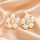 Cream Flower Pearl Stud Earrings