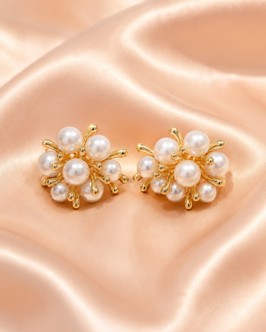 Gold Pearl Cluster Statement Earrings