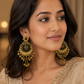 Antique Gold Green Stone Chandbali Earrings