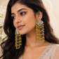 Gold Mirror Square Chain Tassel Kashmiri Earrings