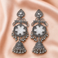 Oxidised Silver Jhumka Earrings with Pearl Stone Detailing