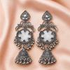Oxidised Silver Jhumka Earrings with Pearl Stone Detailing | BME