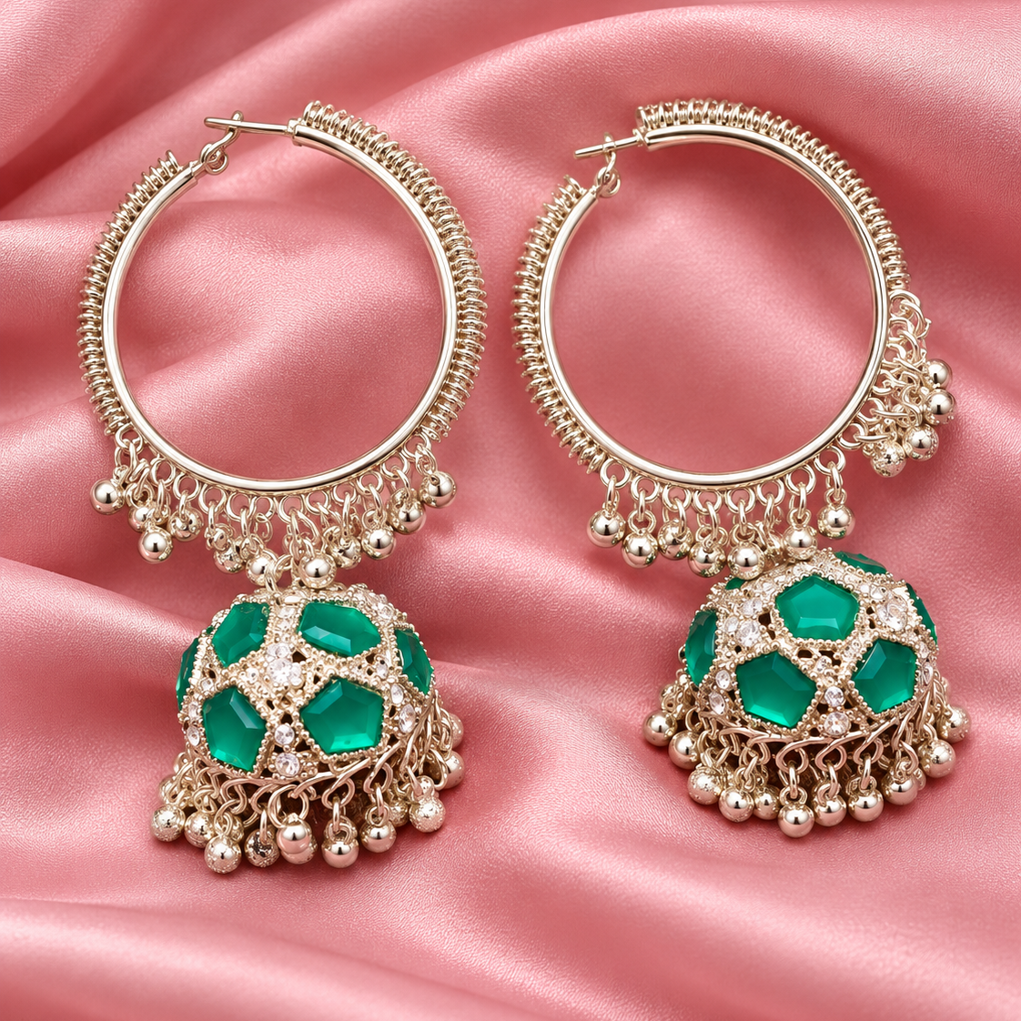 Silver Hoop Jhumka Earrings