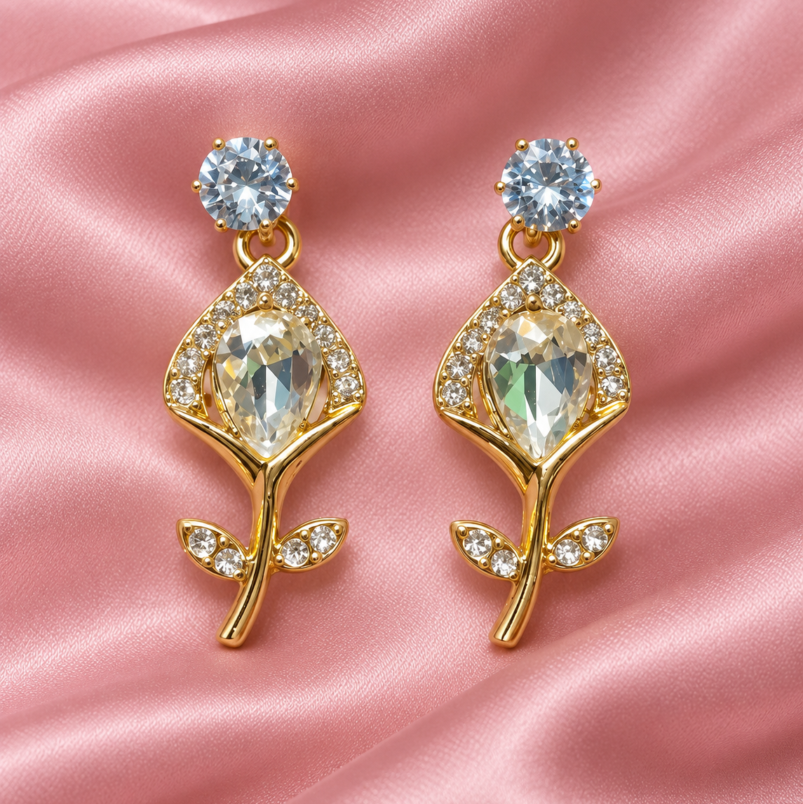 Gold Plated Crystal Floral Drop Earrings