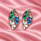 Silver Floral Enamel Leaf Earrings
