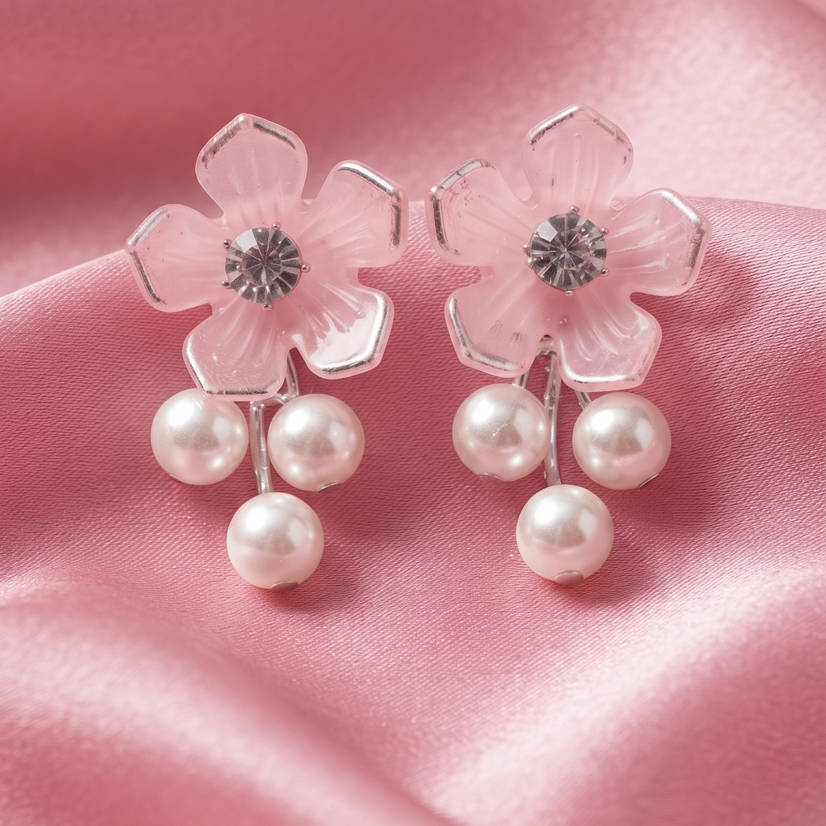 Elegant Floral Crystal Stud Earrings with Pearl Drops for Women