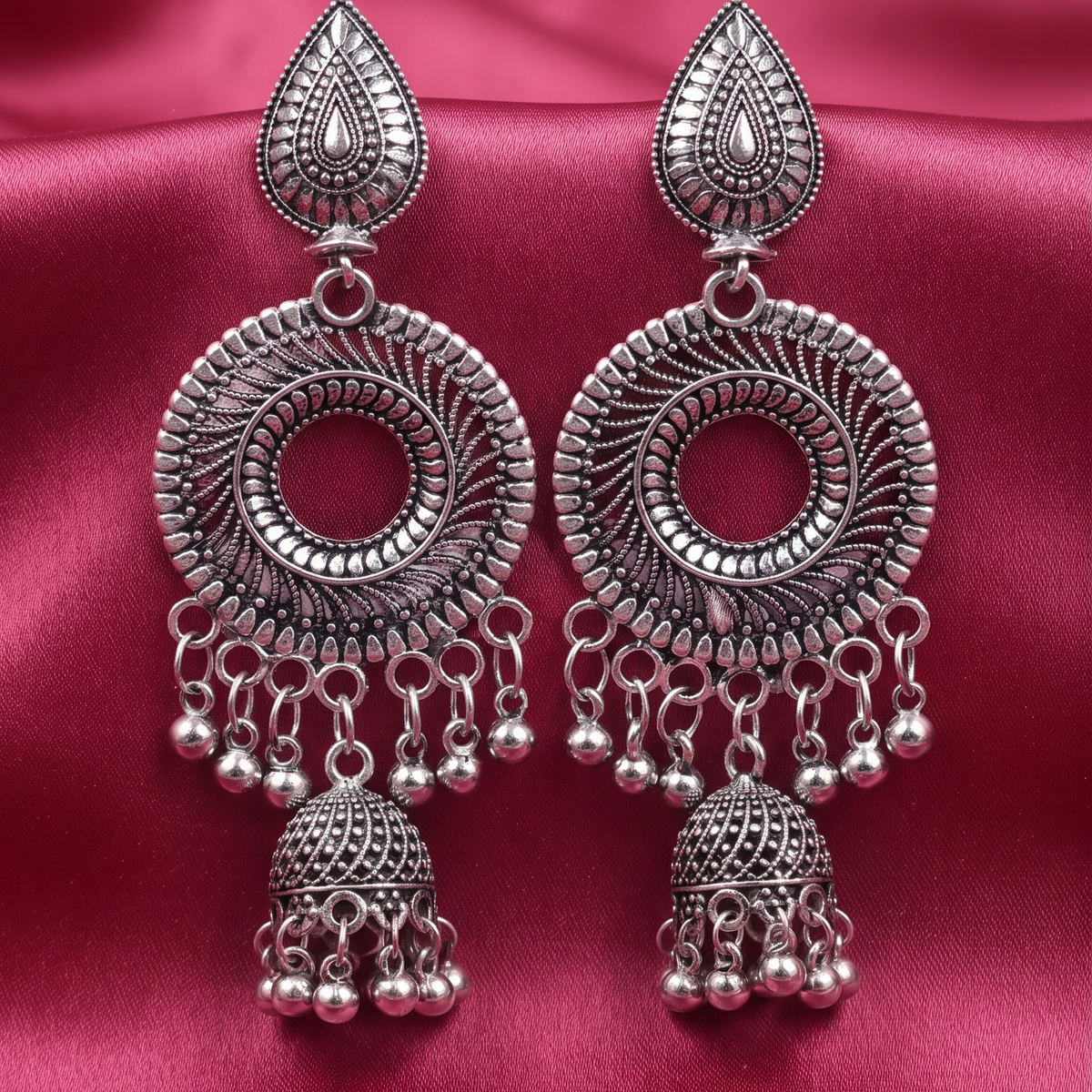 Oxidized Silver Jhumka Earrings for Women – Traditional Ethnic Chandbali Drop Earrings