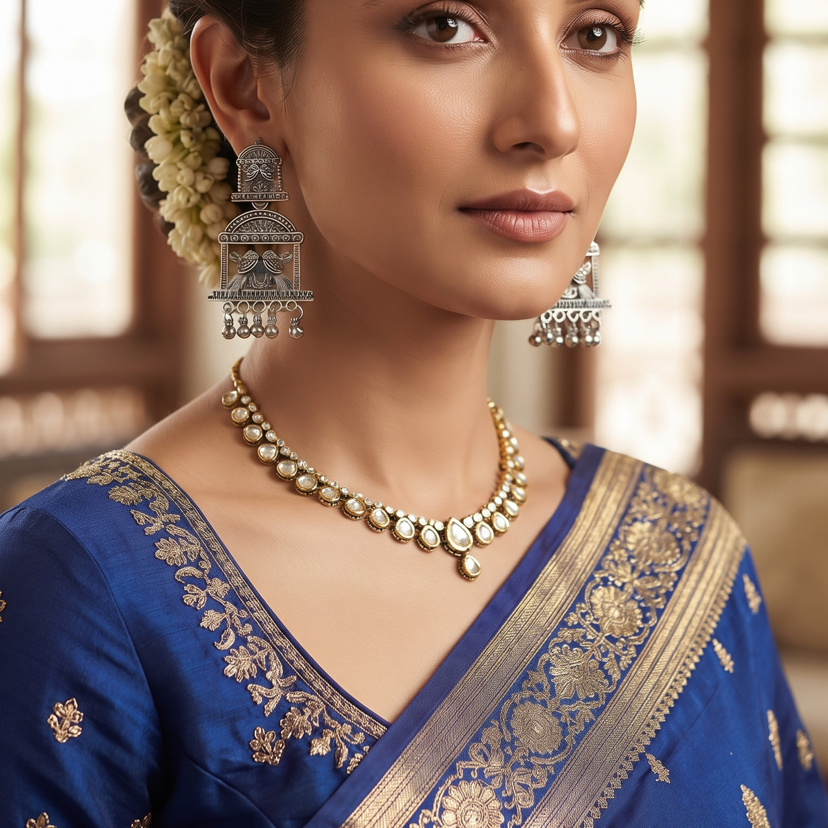 Traditional Oxidised Silver Bird Motif Chandbali Dangler Earrings for Women