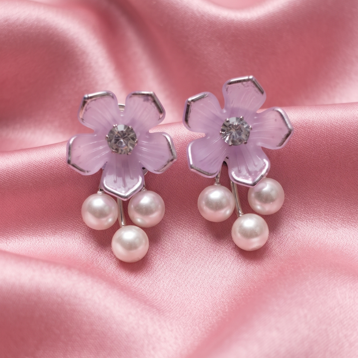Elegant Floral Crystal Stud Earrings with Pearl Drops for Women