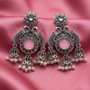Oxidised Silver Peacock Chandbali Jhumka Earrings with Pearl Drops