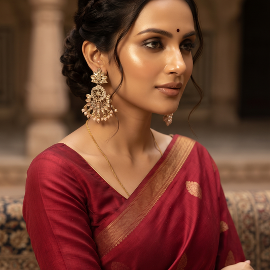 Gold Kundan Floral Pearl Drop Earrings