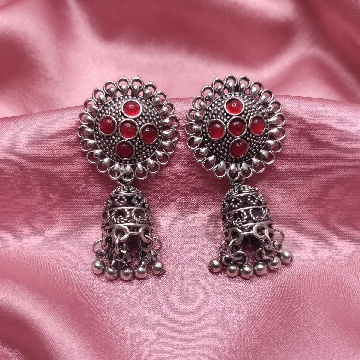 Oxidised Silver Traditional Jhumka Earrings for Women