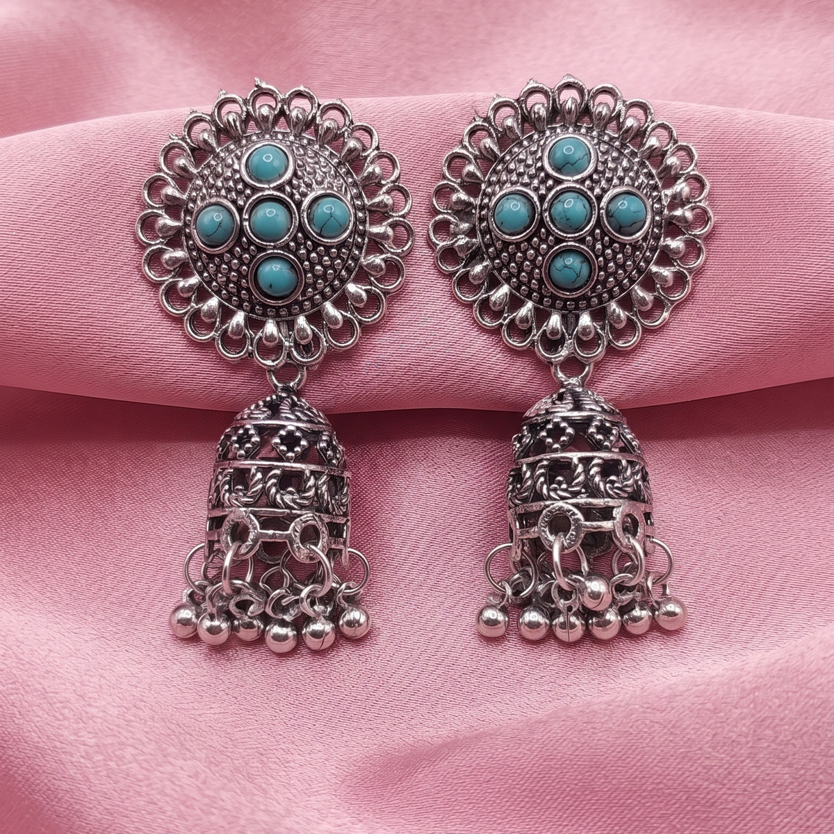 Oxidised Silver Traditional Jhumka Earrings for Women