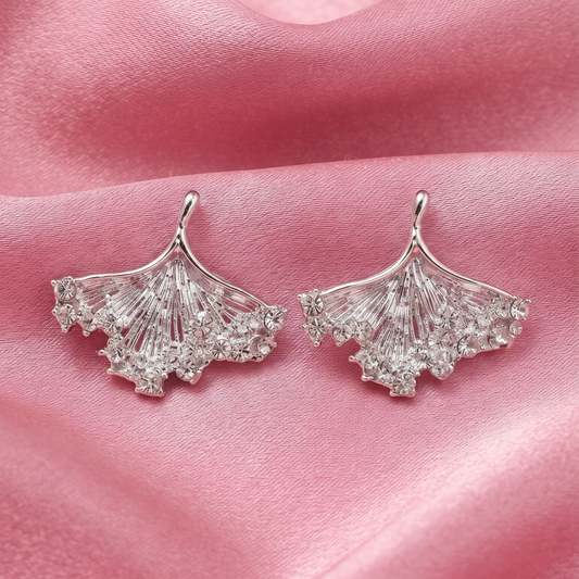 Modern Silver-Plated Crystal Leaf Stud Earrings
