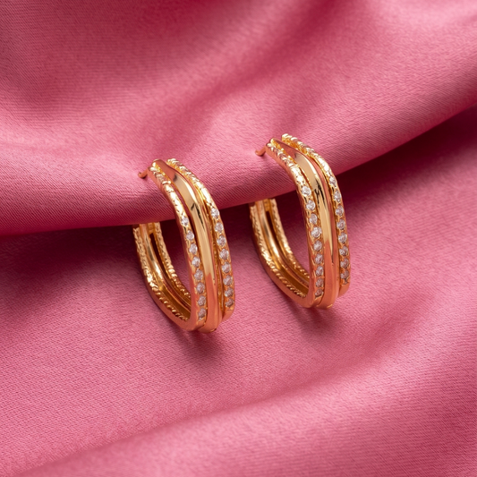 Gold Triple-Layer Textured Hoop Earrings