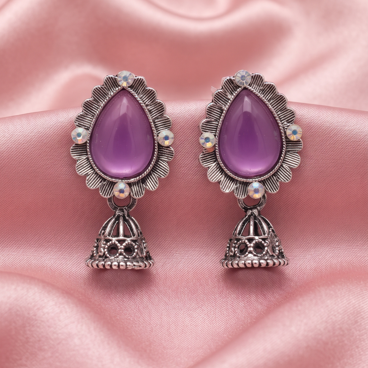 Oxidized Silver Jhumka Earrings for Women