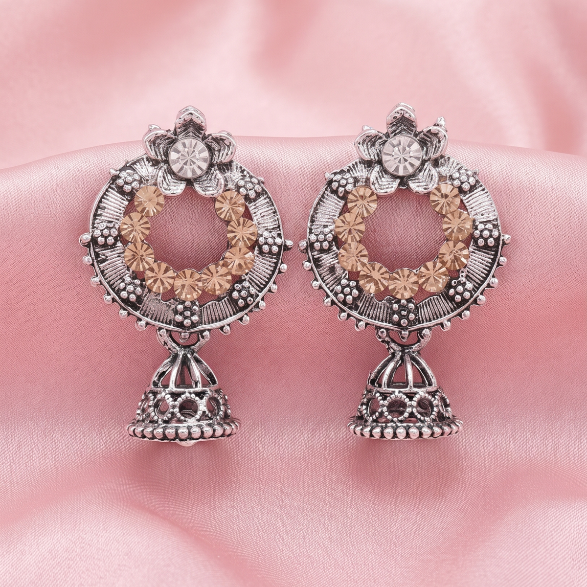 Oxidized Silver Jhumka Earrings for Women