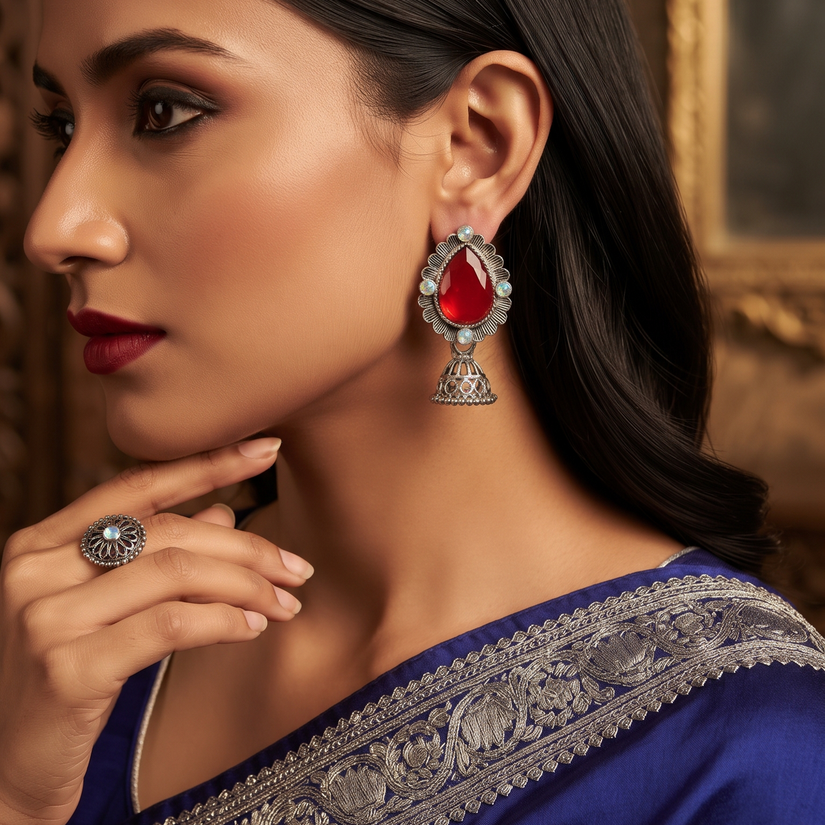 Oxidized Silver Jhumka Earrings for Women