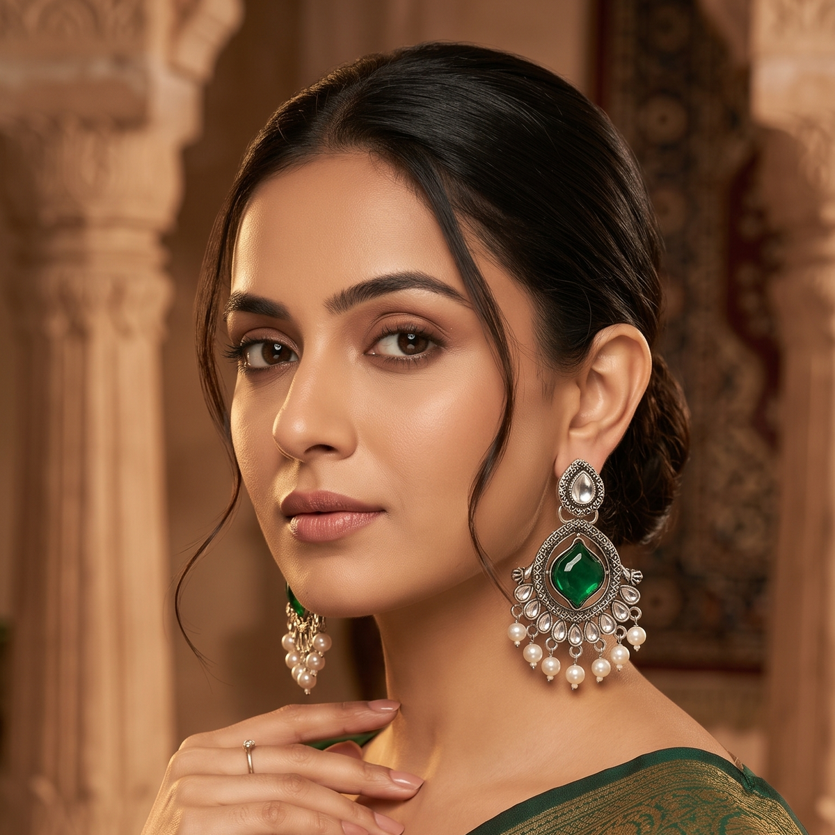 Oxidised Silver Stone & Pearl Drop Earrings – Multicolor