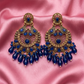 Antique Gold Multicolor Stone Chandbali Earrings with Beaded Drops
