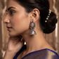 Traditional Oxidised Silver Pink Floral Jhumka Earrings with Sparkling Stone Detailing