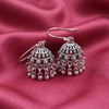 Traditional Oxidised Silver Floral Jhumka Drop Earrings with Ghungroo Detailing for Women