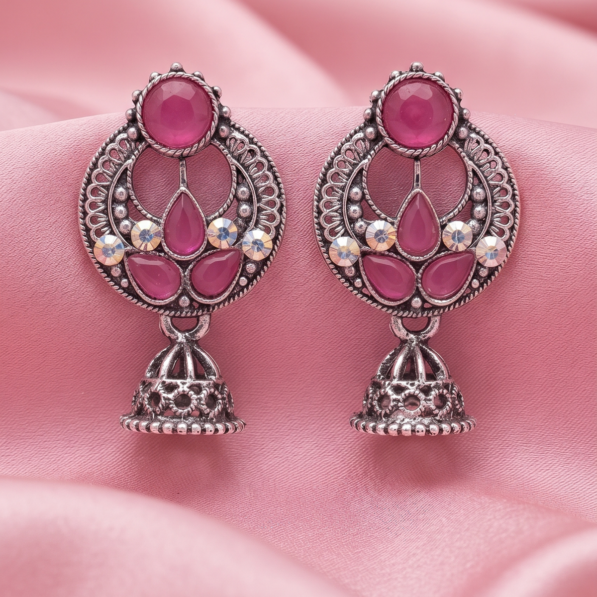 Oxidized Silver Jhumka Earrings for Women