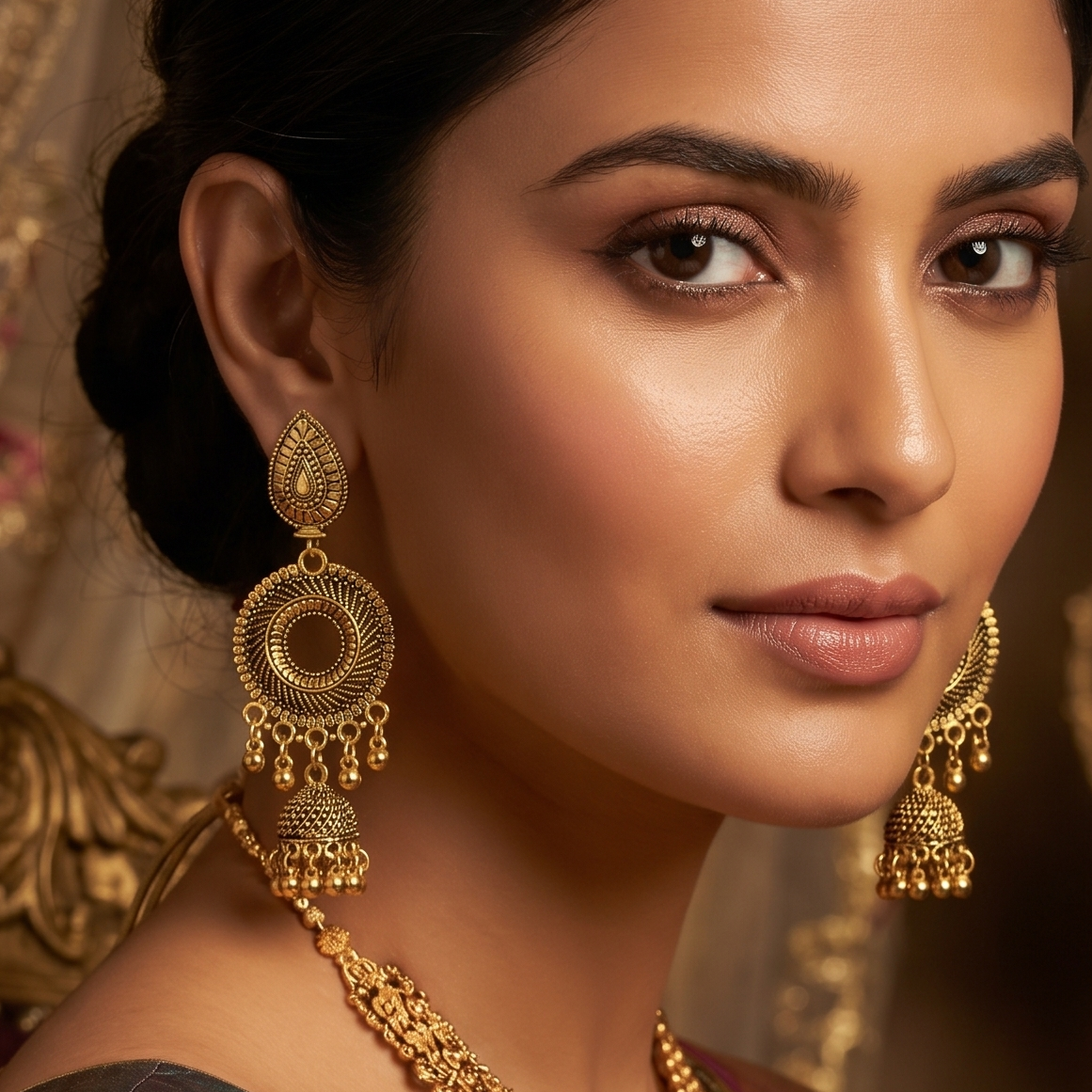 Antique Gold Traditional Jhumka Drop Earrings