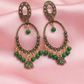 Antique Gold Green Beaded Chandbali Earrings