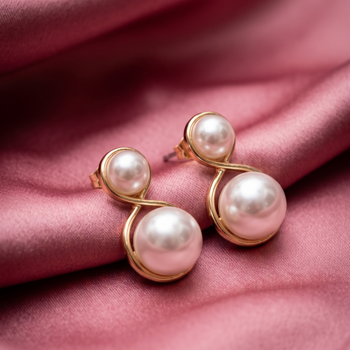 Double Pearl Gold Drop Earrings