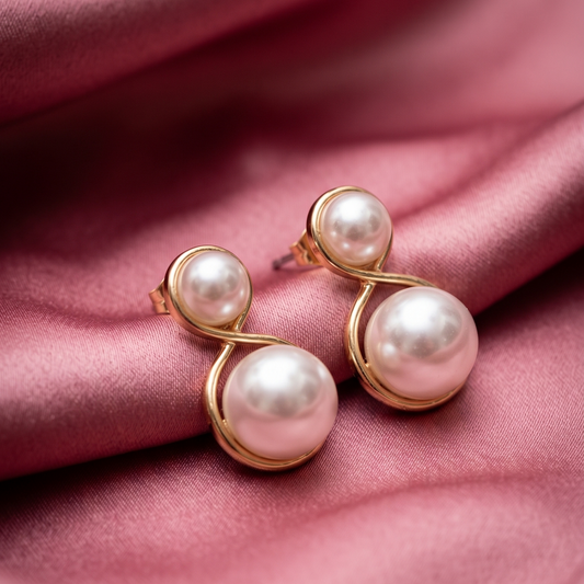 Double Pearl Gold Drop Earrings