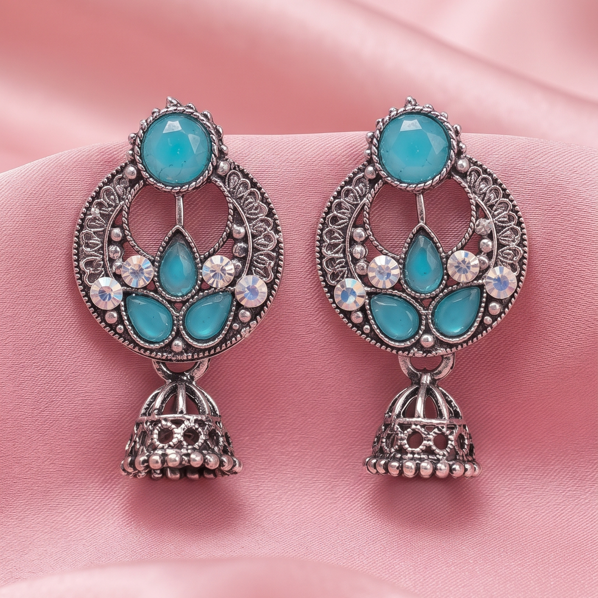 Oxidized Silver Jhumka Earrings for Women