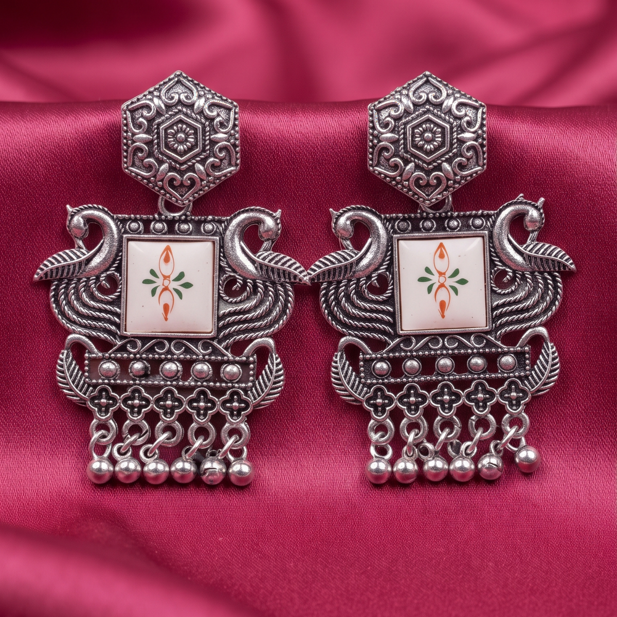 Oxidized Silver Traditional Tribal Earrings for Women