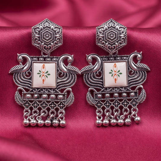 Oxidized Silver Traditional Tribal Earrings for Women