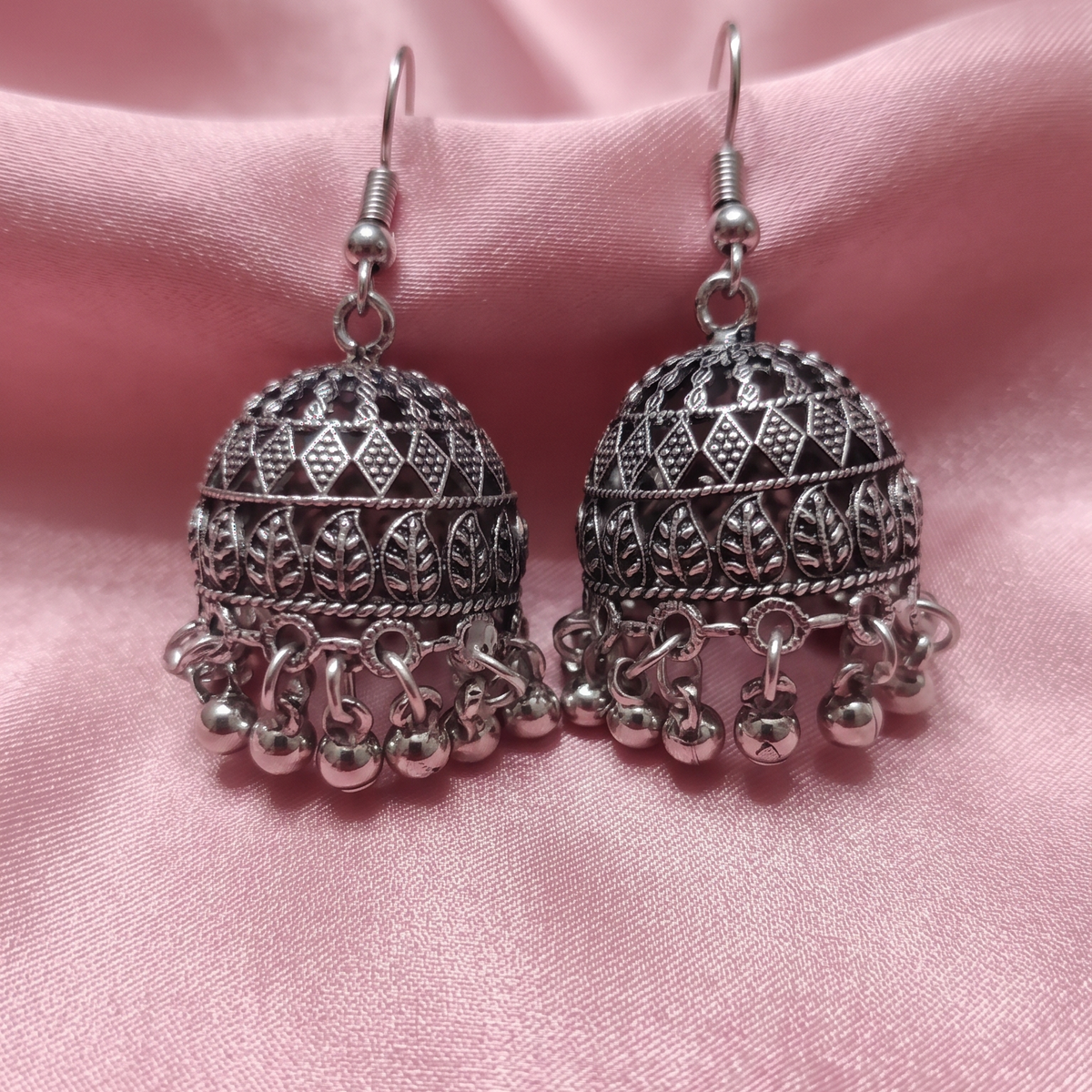 Traditional Oxidised Silver Dome Jhumka Earrings with Ghungroo Detailing for Women
