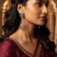 Traditional Oxidised Silver Butterfly Earrings with Floral Jhumka Chain Drops