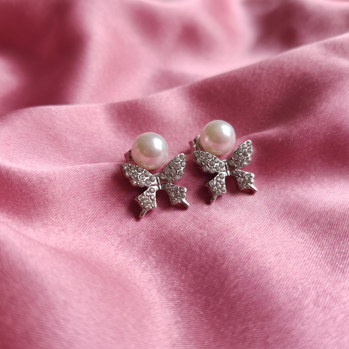 Elegant Pearl & Crystal Butterfly Stud Earrings