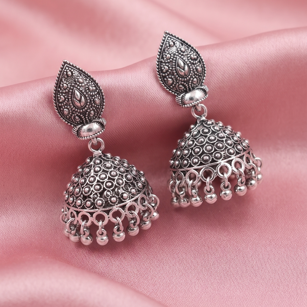 Antique Oxidised Silver Traditional Jhumka Earrings for Women