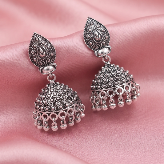 Antique Oxidised Silver Traditional Jhumka Earrings for Women