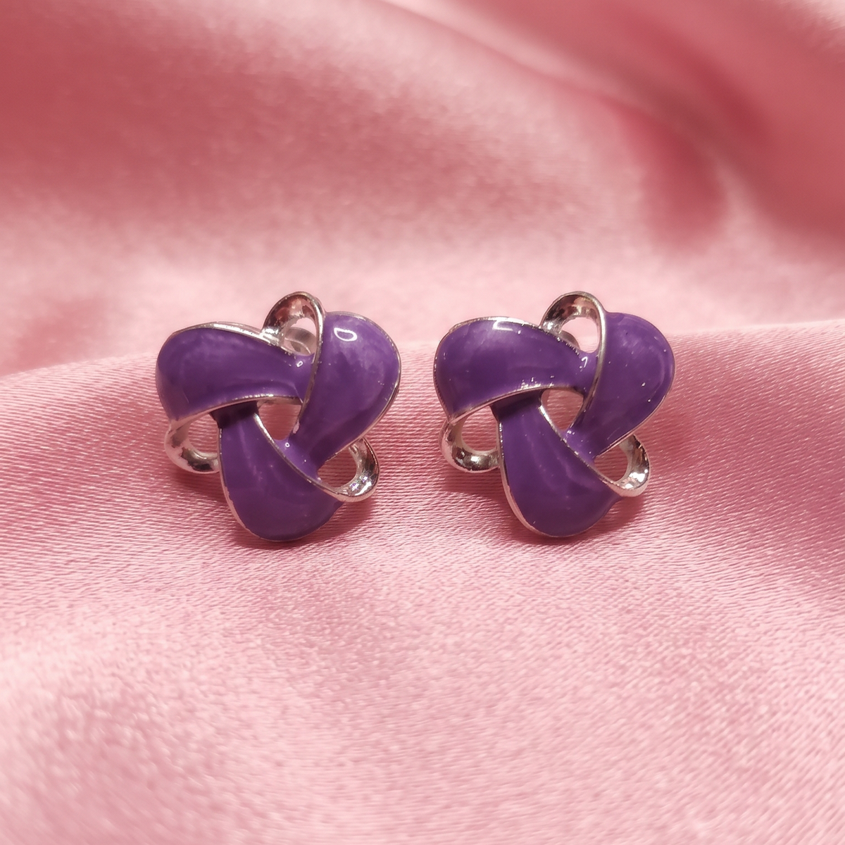 Turquoise Enamel Knot Stud Earrings with Silver-Tone Finish for Women