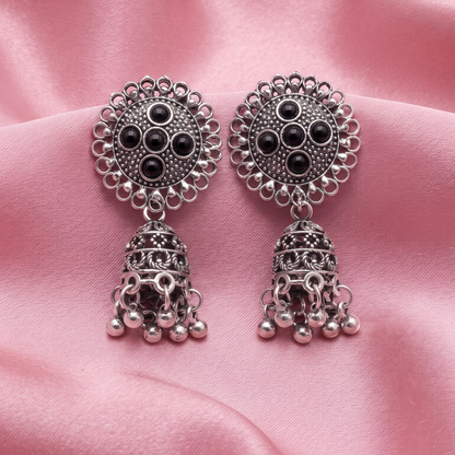 Oxidised Silver Traditional Jhumka Earrings for Women