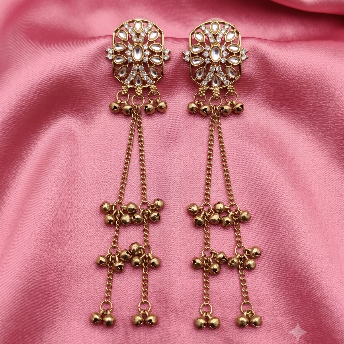 Antique Gold Kundan Chain Tassel Earrings