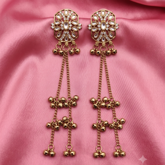 Antique Gold Kundan Chain Tassel Earrings