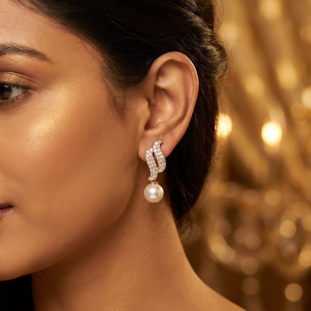 Gold-Tone Leaf Pearl Drop Earrings